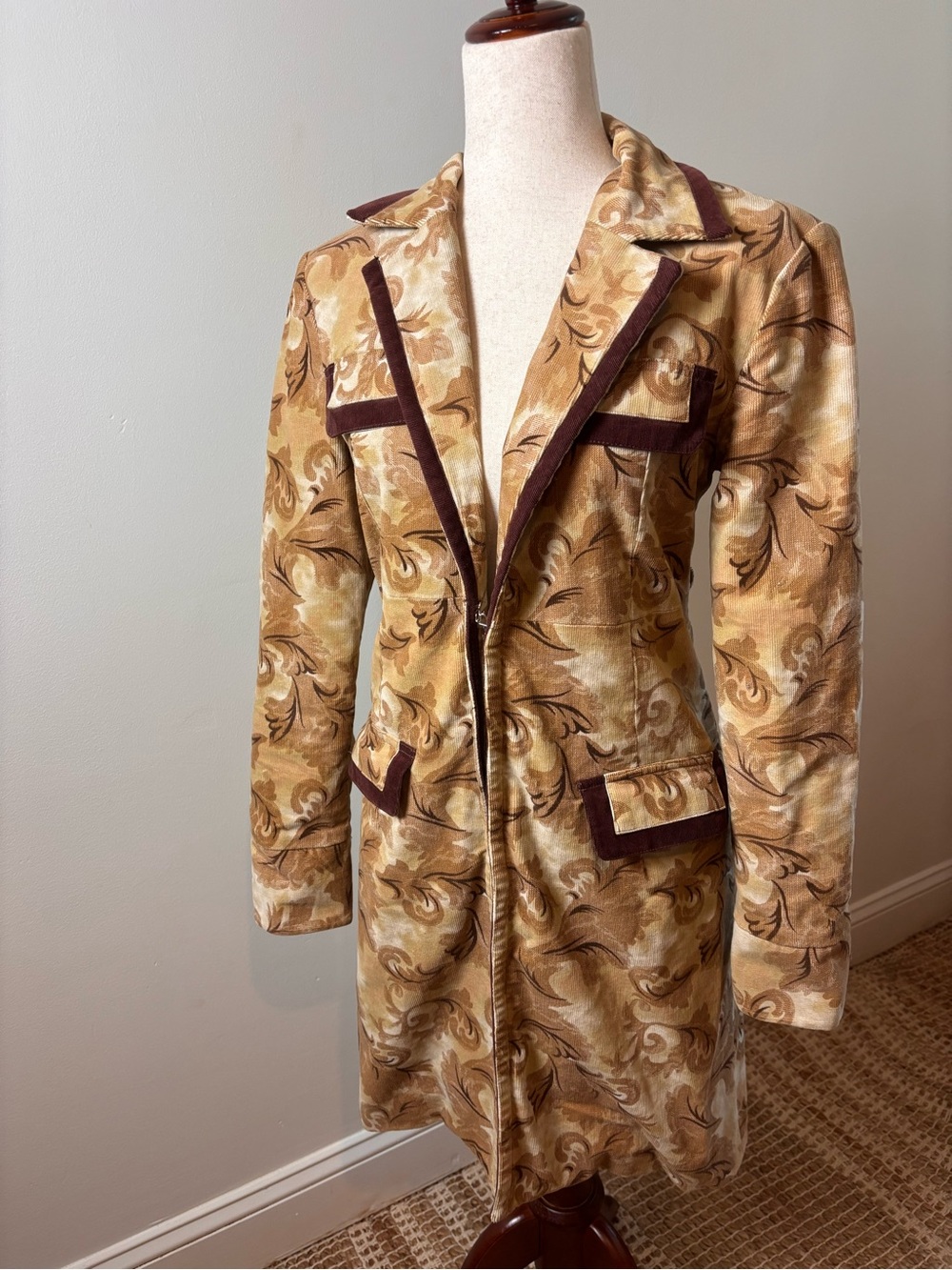 Vintage Y2K True Meaning Scroll Print Longline Blazer Jacket Boho Western Sz 2